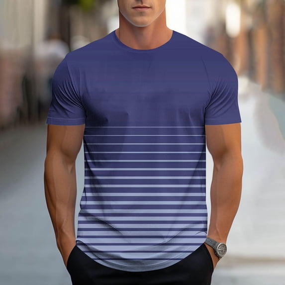 Elvqul Men's Regular Fit T-Shirt - Print, Stripe Pattern, Gradient & Polyester-Blend for Casual Daily