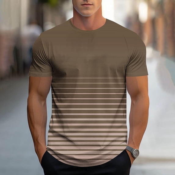 Elvqul Men's Regular Fit T-Shirt - Print, Stripe Pattern, Gradient & Polyester-Blend for Casual Daily