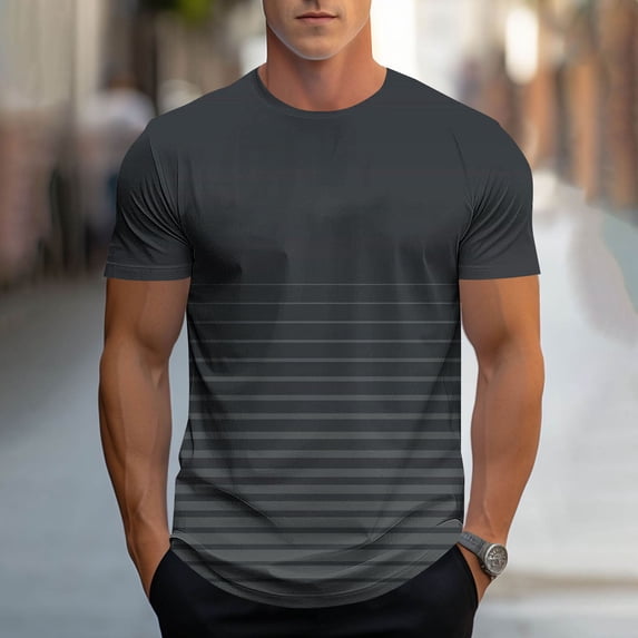 Elvqul Men's Regular Fit T-Shirt - Print, Stripe Pattern, Gradient & Polyester-Blend for Casual Daily