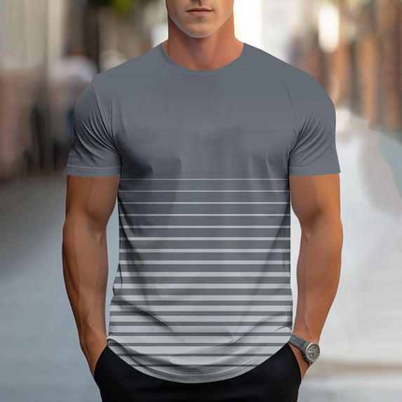 Elvqul Men's Regular Fit T-Shirt - Print, Stripe Pattern, Gradient & Polyester-Blend for Casual Daily