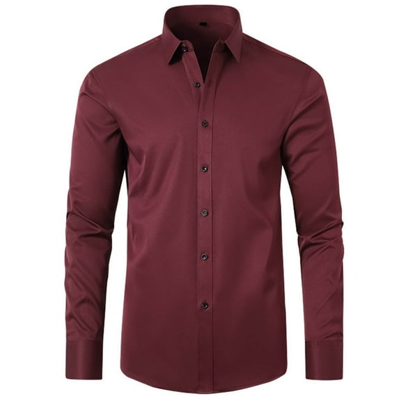 Elvqul Men's Shirts Casual Dressy Long Sleeve Button up Wine Mens Tops Under $5 Shirts