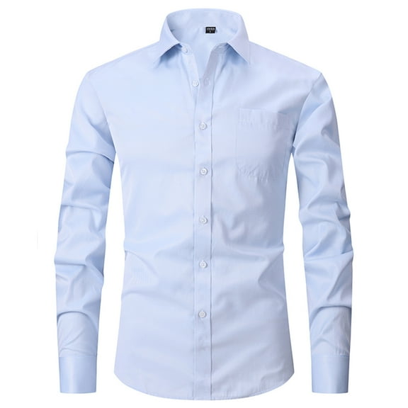 Elvqul Men's Shirts Casual Dressy Long Sleeve Mens Tops Button up Light Blue Dress Shirts
