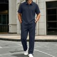thumbnail image 1 of Elvqul Men's Short Sleeve Shirt and Pants Set with Button Detail for Casual Wear, 1 of 5