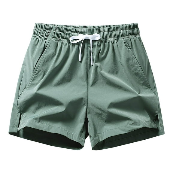 Elvqul Mens Army Green Shorts Bermuda with Pockets Solid Elastic Waist Pull On Basketball Shorts for Men Drawstrings
