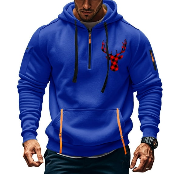 Elvqul Mens Athletic Hoodies Casual Shirts Long Sleeve Graphic Pullover Trendy with Pockets Hoodies for Men