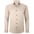 thumbnail image 1 of Elvqul Mens Beige Shirts Solid Button up Long Sleeve Collared T-Shirts Comfy Business Shirts, 1 of 2