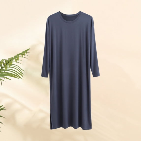 Elvqul Mens Big & Tall Nightgown Pullover 3/4 Sleeve Nightshirt Crew Neck Plain Modal Nightwear for Men Summer
