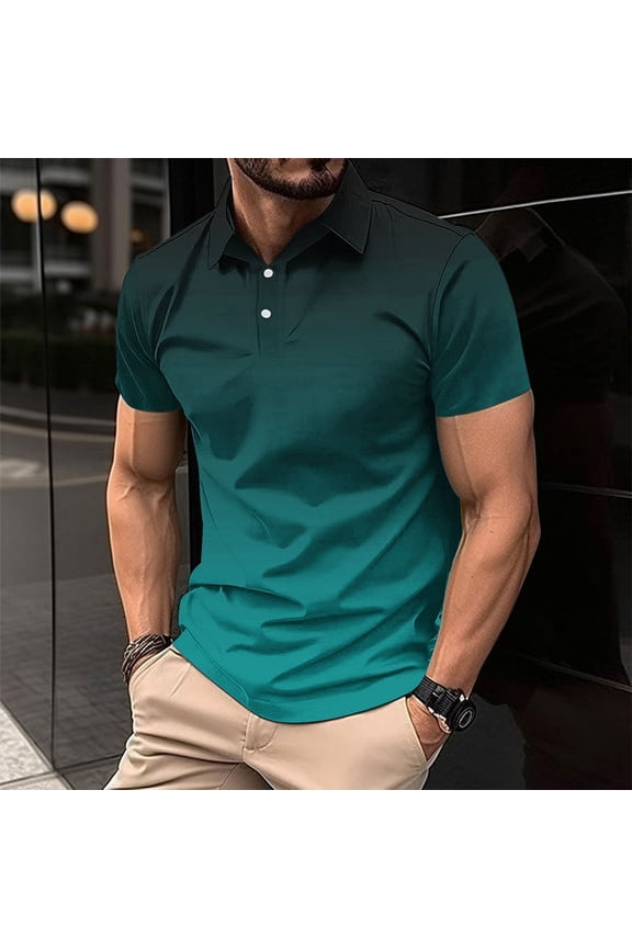 Mens Big and Tall Shirts Button up Gradient Print Pull-On Mint Green Fashion Short Sleeve Collared T-Shirts for Men Crewneck