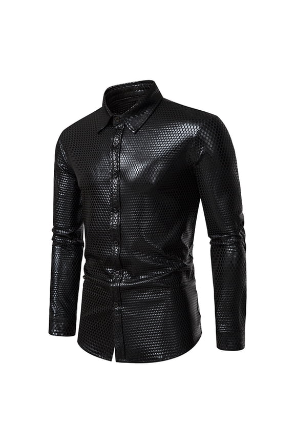 Mens Black Shirts Collared Long Sleeve Sequin Button up Comfortable Tees Soft Shirts