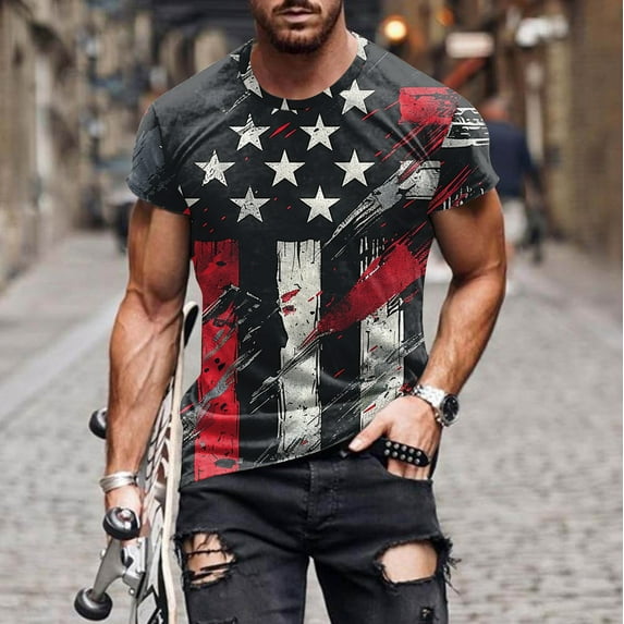 Vetsdori Mens Casual Shirts Patriotic Pullover Short Sleeve Round Neck Fitness Dry fit Travel Graphics T-Shirts for Men Workout
