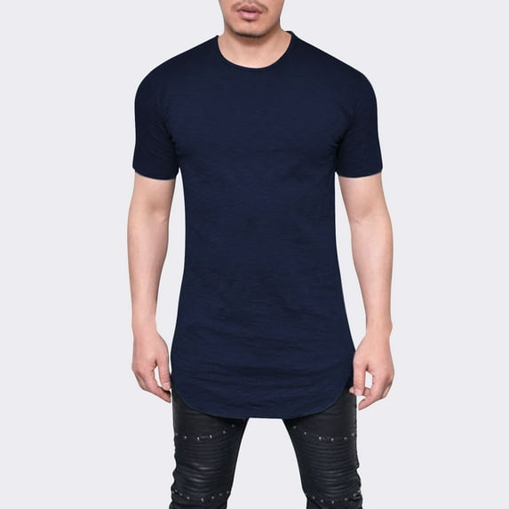 Vetsdori Mens Casual Shirts Short Sleeve Slim Pullover Solid Color Round Neck Travel T-Shirts for Men Dark Blue