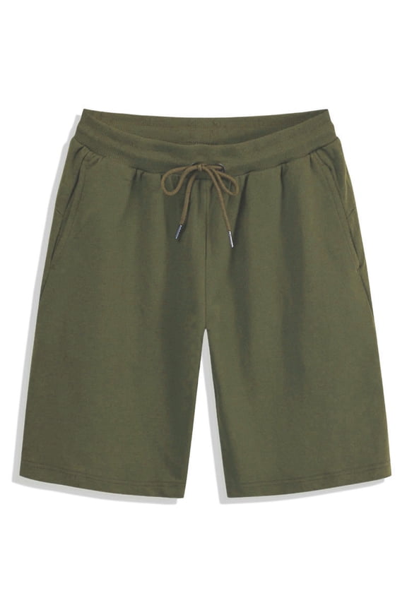 Mens Shorts with Pockets Army Green Pull On Elastic Waist Drawstrings Solid Shorts for Men Summer