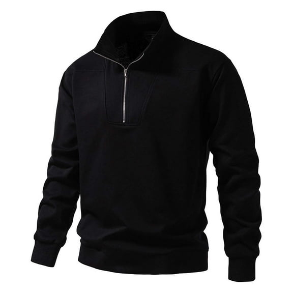 Elvqul Mens Collared Shirts Long Sleeve Black Comfort Under $5 Casual Solid Pullover Zipper T Shirts Cotton Shirts