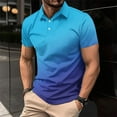thumbnail image 1 of Vetsdori Mens Collared T-Shirts Polo Short Sleeve Pull-On Gradient Print Blue Button up V-Neck Shirts for Men Fashion, 1 of 6