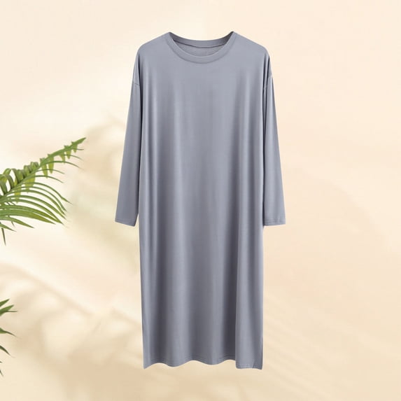 Elvqul Mens Crew Neck Nightgown Pullover 3/4 Sleeve Nightshirt Big & Tall Summer Modal Nightwear for Men Soft