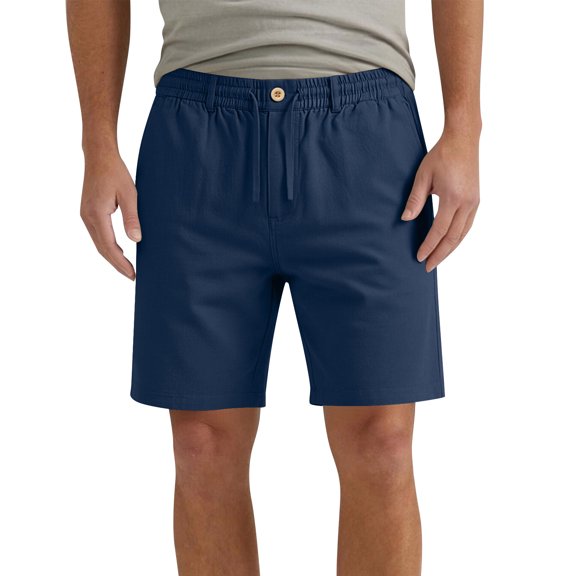 Elvqul Mens Drawstring Short Summer Board Shorts Athletic Beach Elastic Waisted Dark Blue Holiday Pockets Swim Trunks for Men Stretch