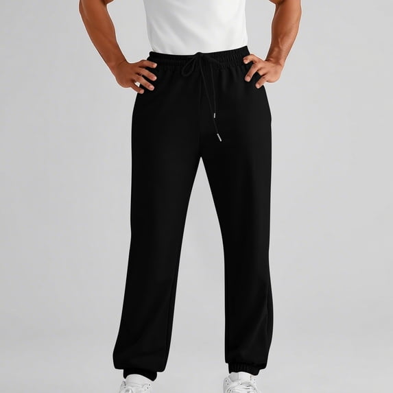 Elvqul Mens Elastic Waist Joggers Jogger Pants Drawstring Relaxed Fit Holiday Lightweight Solid Trousers for Men