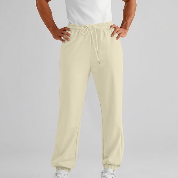Elvqul Mens Elastic Waist Joggers Relaxed Fit Pants Jogger Holiday Pockets Drawstring Solid Trousers for Men