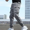 thumbnail image 1 of Vetsdori Mens Elastic Waist Pants Daily Cargo Pullover Regular Jogger Gray Party Cargo pockets Cargo Pants for Men Multi-Pocket, 1 of 4