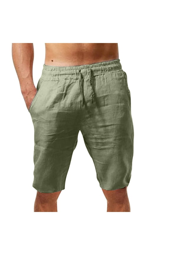 Mens Elastic Waist Shorts Pull On Army Green Print Casual with Pockets Shorts for Men