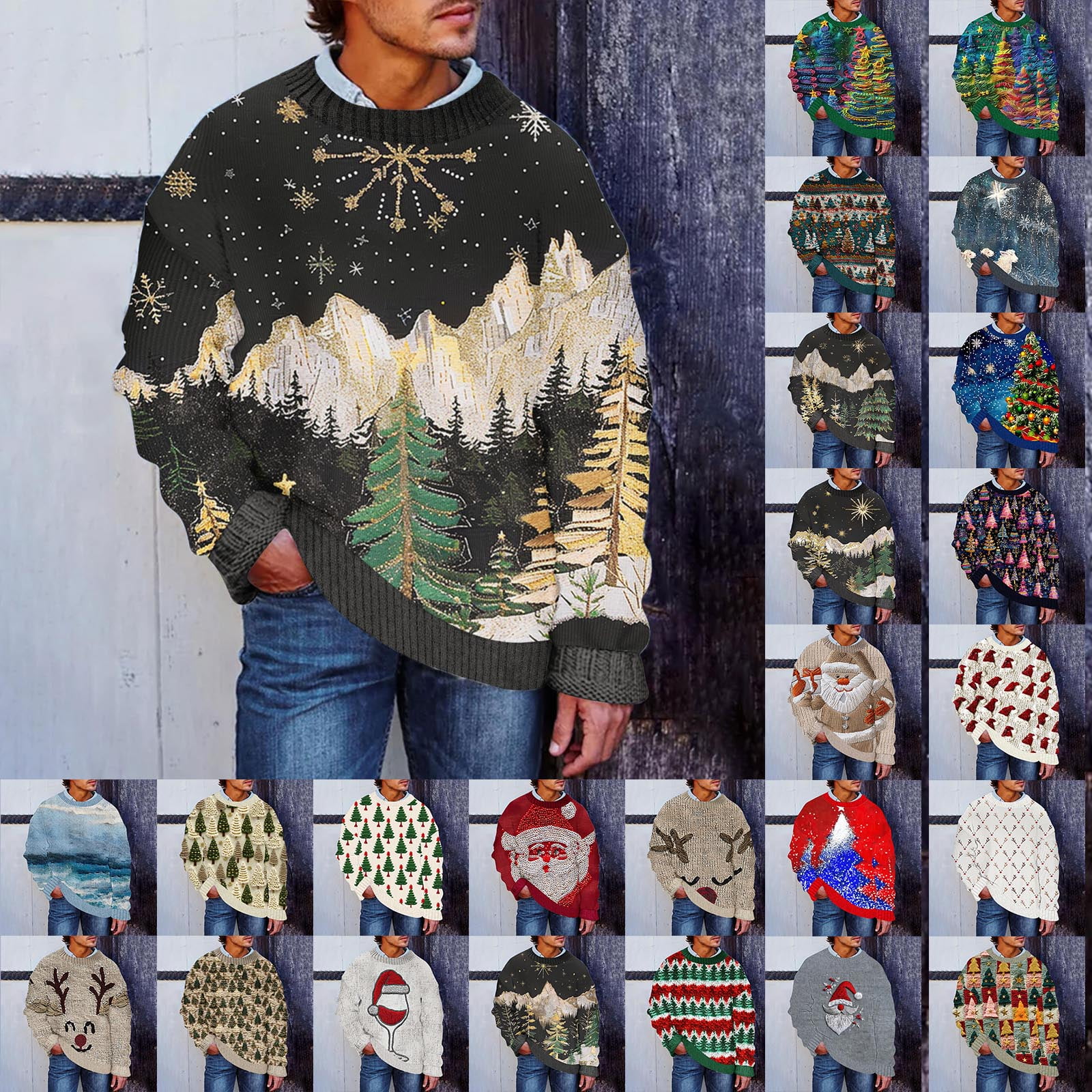 Elvqul Mens Fall and Winter Sweater Big and Tall Shirts Christmas