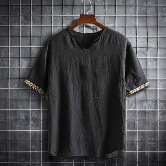 Vetsdori Mens Fitness T-Shirts Short Sleeve Pullover Black Casual Solid Dry fit Stylish Shirts for Men V-Neck