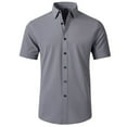 thumbnail image 1 of Elvqul Mens Gray Shirts Business Comfy Solid Button up T-Shirts Collared Short Sleeve Shirts, 1 of 2