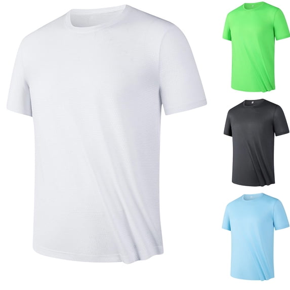 Vetsdori Mens Gym Shirts Short Sleeve White Pull on Casual Fitness Holiday Crew Neck Dry Fit T-Shirts for Men Plain