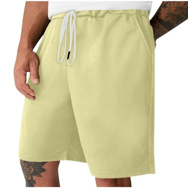 Elvqul Mens Gym Shorts Clearance Mens Shorts Elastic Waist with Pockets Beige Hiking Drawstring