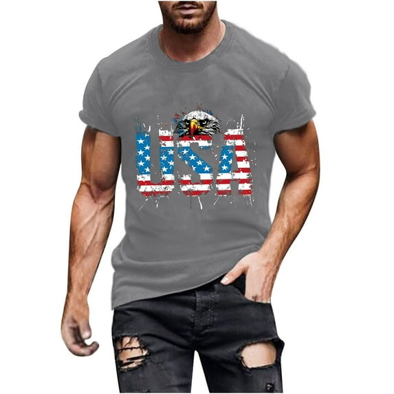 Elvqul Mens Independence Day Shirts Fourth of July Pullover Casual Patriotic Black Short Sleeve T Shirts Travel Shirts for Men Round Neck