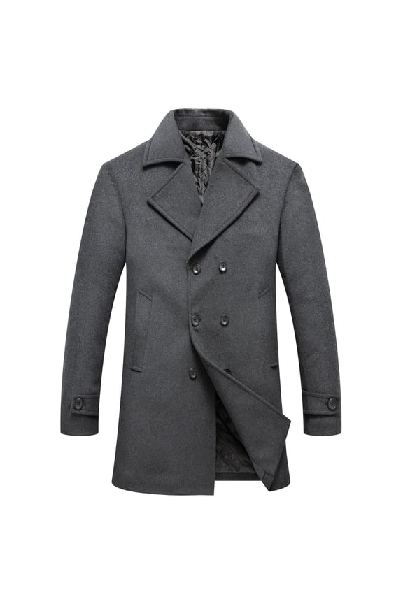 Mens Jackets Gray Double Breasted Big and Tall Peacoat Collared Fashion Coat Solid Shirts