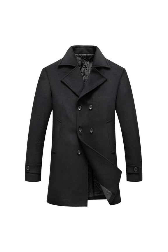 Mens Jackets Peacoat Double Breasted Big and Tall Black Collared Winter Jackets Solid Long Sleeve Shirts