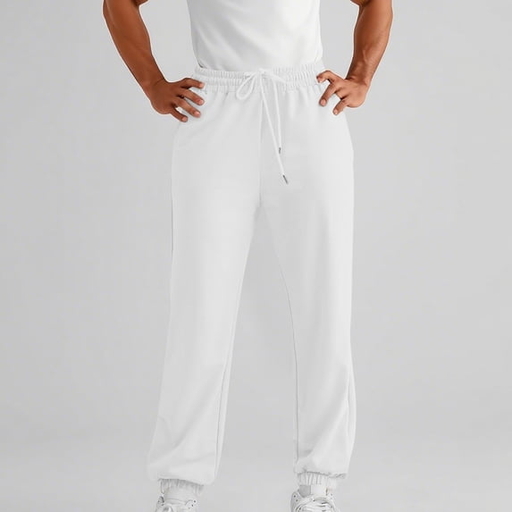 Elvqul Mens Joggers Pockets Elastic Waist Pants Relaxed Fit Jogger Holiday Lightweight Solid Trousers for Men Drawstring