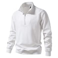 thumbnail image 1 of Elvqul Mens Long Sleeve Shirts White Breathable Big and Tall Soft Collared Cotton Solid Zipper Tees Pullover Shirts, 1 of 9
