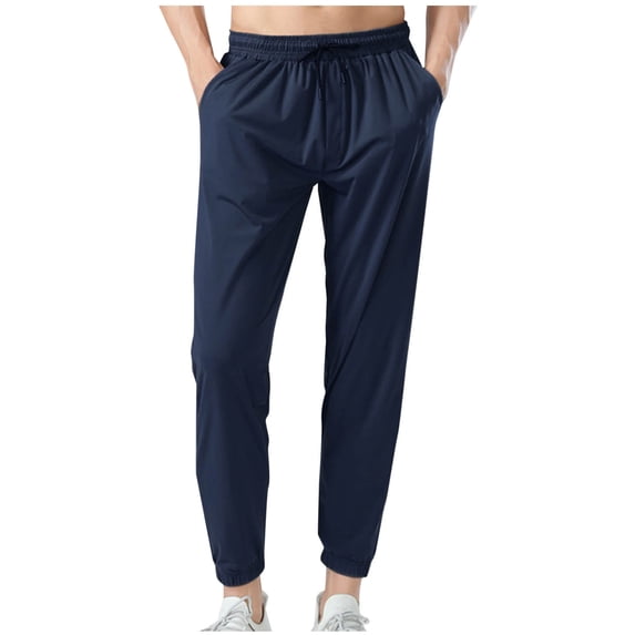 Elvqul Mens Pants Big and Tall Drawstring Long Pants with Pocekts for Men Elastic Waist Jogger Trousers Pull On Loose Solid Mens Relaxed Fit