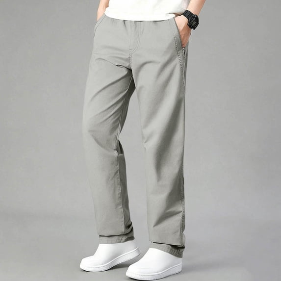 Elvqul Mens Pants Big and Tall Pockets Pants for Men Trouser Open Bottom Solid Classic Fit Outdoor Pull On