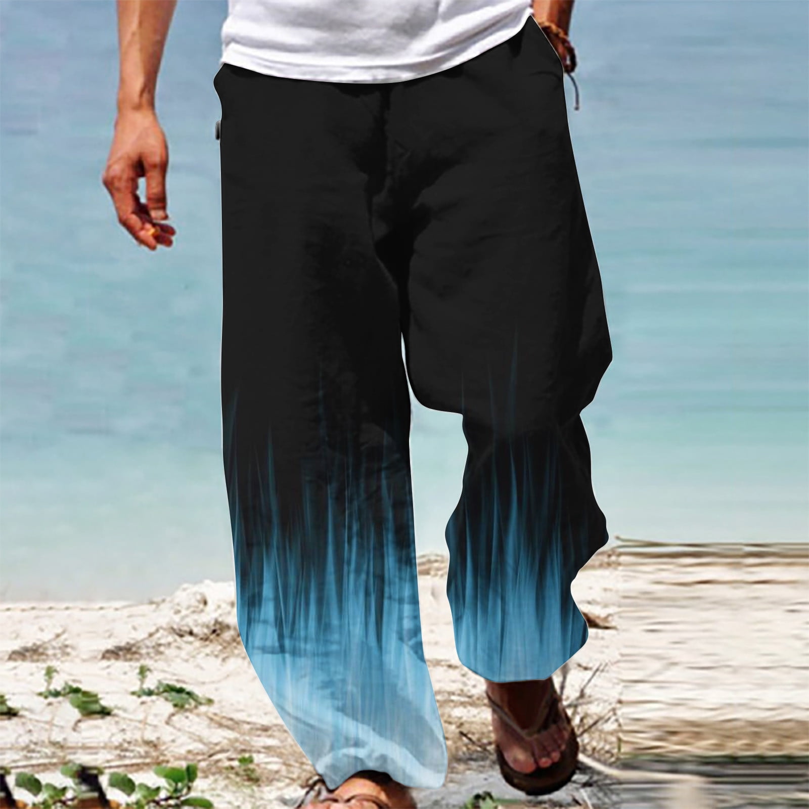 Mens Pant - Wide Leg Plaid Slacks - Blue