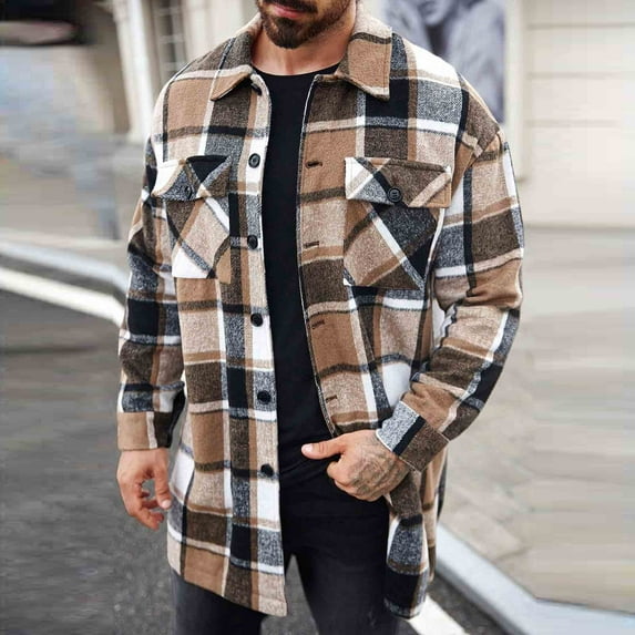 Elvqul Mens Plaid Jackets Flannel Shirts Button up Collared Sports Heavyweight Flannel Jackets for Men Casual