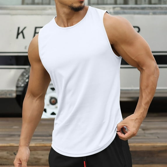 Elvqul Mens Plain Shirts Big and Tall Big and Tall T-Shirts Workout White Design Sleeveless Stylish Crew Neck Tank Tops for Men