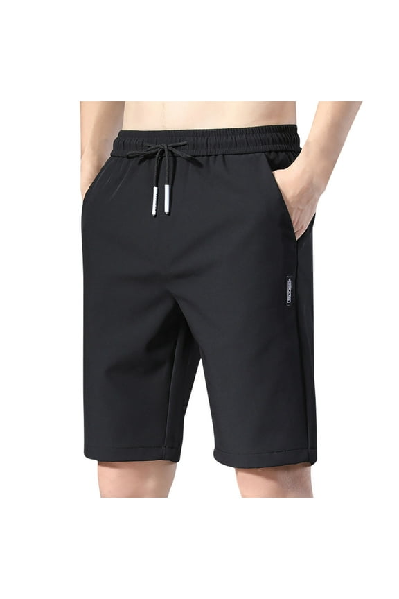 Mens Pull On Shorts Elastic Waist Black Solid Color Basketball Shorts for Men