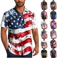 thumbnail image 1 of Elvqul Mens Red Shirts Graphic Independence American Flag Short Sleeve Button up Fourth of July Tee Shirts Collar Trendy Shirts for Men Big and Tall, 1 of 7