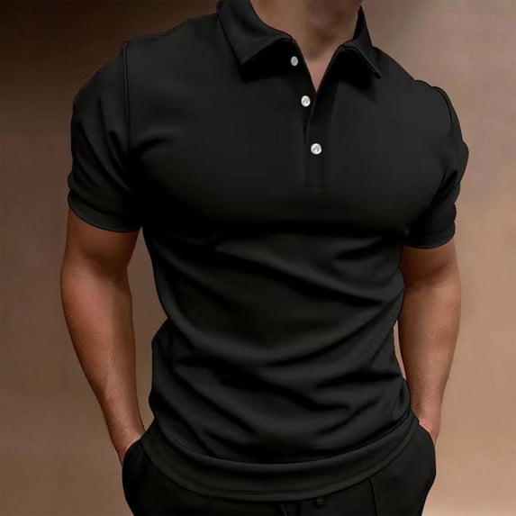 Elvqul Mens Shirt Polo Short Sleeve T-Shirt Summer Pullover Plain Quick Dry Classic Black Fashion Tee for Men Collared