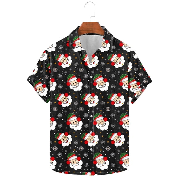 Elvqul Mens Shirts Button up Casual Christmas Graphic Vacation Shirts for Men