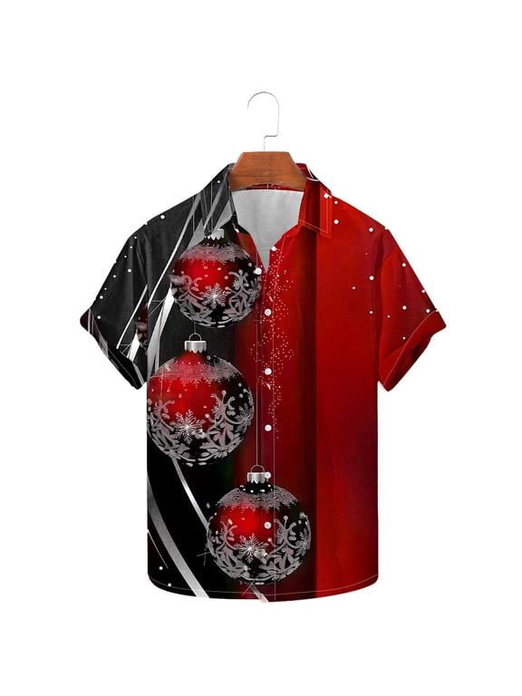 Mens Shirts Christmas Funny Button up Short Sleeve Big and Tall Shirts for Men Graphic