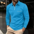 thumbnail image 1 of Elvqul Mens Shirts Long Sleeve Mens Tops Blue Collared Solid Pullover Polo Shirts, 1 of 7