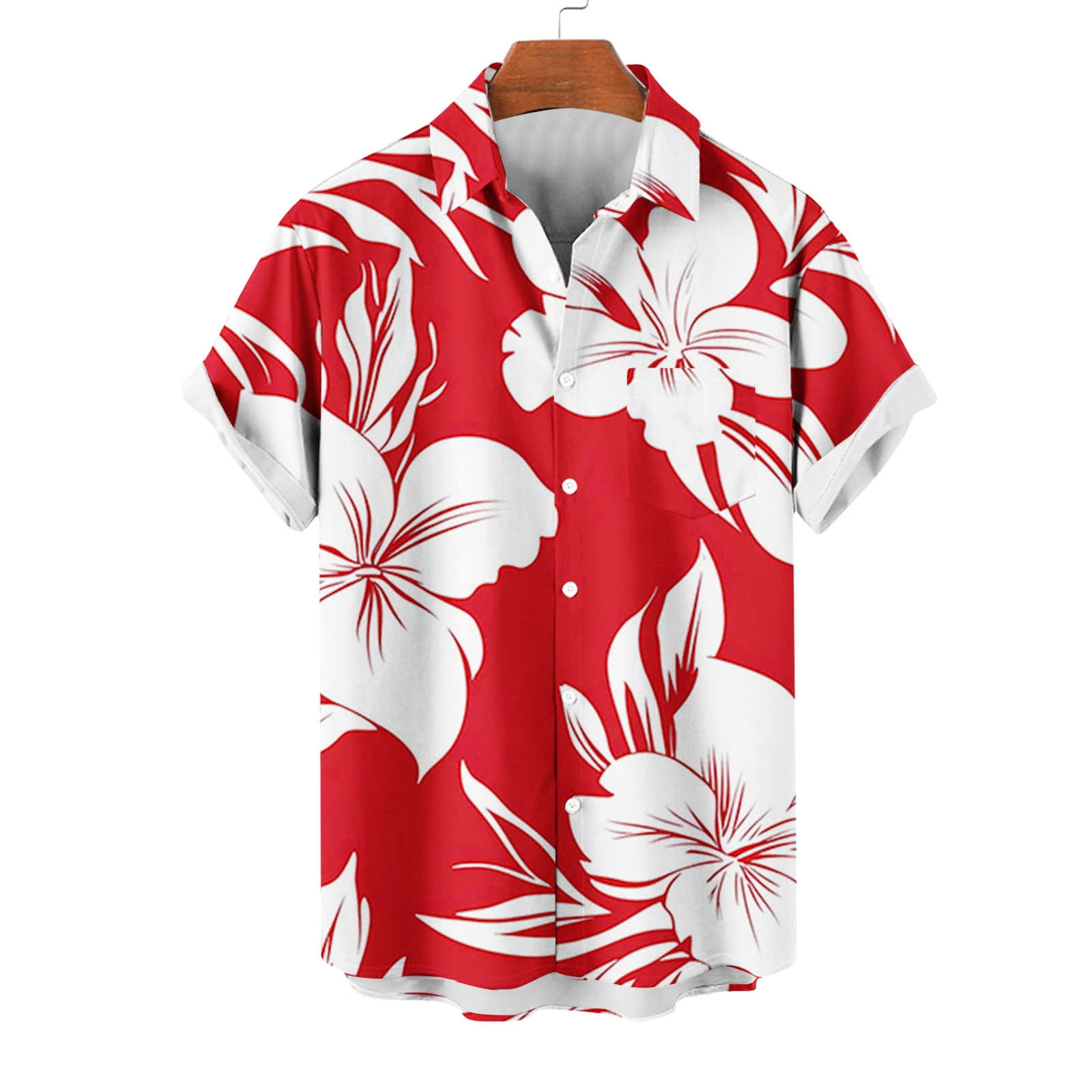 Elvqul Mens Shirts Collared Beach Print Vacation Red Shirts Summer ...