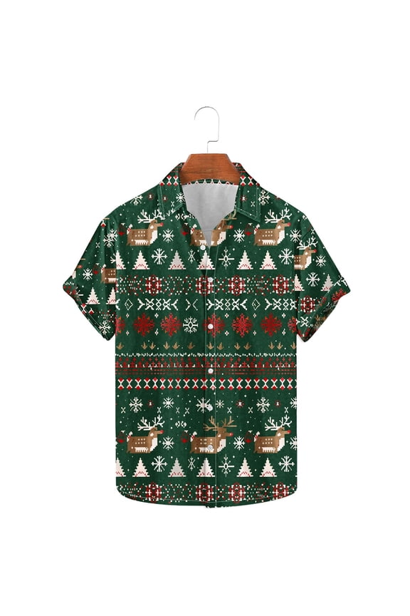 Mens Shirts Cute Button up Christmas Short Sleeve Graphic Shirts for Men