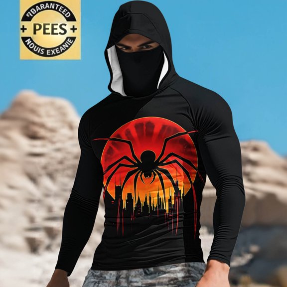 Elvqul Mens Shirts Hooded Pullover Big and Tall Silk with Mask Long Sleeve Shirts for Men Halloween