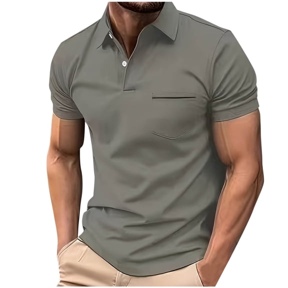 Elvqul Mens Shirts Short Sleeve Collared Plain T-Shirts Polo Holiday Dark Gray Big and Tall Polo Shirts