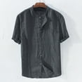 thumbnail image 1 of Elvqul Mens Shirts Solid Color Short Sleeve Lightweight V-Neck Cotton Linen Button down Gray Shirts, 1 of 4